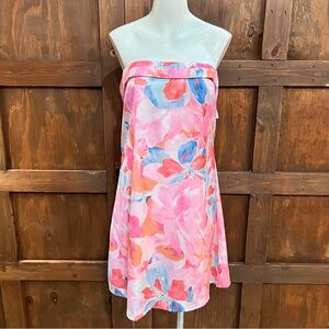 SHEIN Pink Floral Strapless Mini Dress